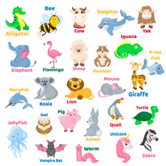 Fototapeta na wymiar Zoo alphabet animal letters with cute characters