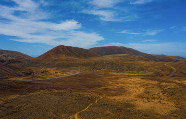 Fototapeta na wymiar Inland Northern Fuerteventura, aerial view from drone near towards Bayuyo volcano system. October 2019