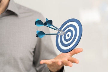 Dart arrow on target dartboard, Business success concept..