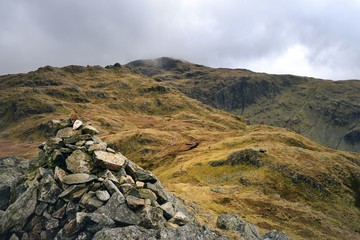 Grey winter clouds over the summit of Glaramara
