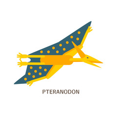 Simple flat style icon of Pteranodon with text. Pictogram of pterosaur for print on t-shirt or design card. © Trika