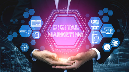 Digital Marketing Technology Solution for Online Business Concept - Graphic interface showing...
