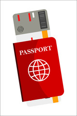 Abroad travel documents vector illustration. Airplane ticket, passport, boarding pass isolated clipart. Foreign country voyage, holiday vacation. Business corporate trip. Airlines passport control.