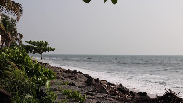 The sea lapping on the shore at Cherai beach, Kochi, Keralla, India