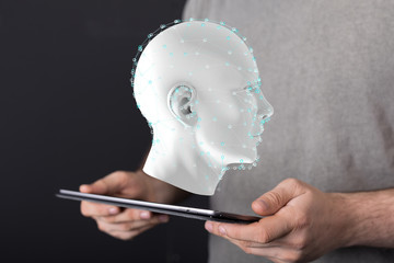 head with symbol neurons in brain.
