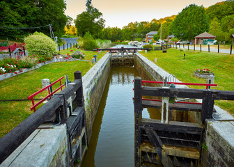 Fototapeta na wymiar Image of the lock at Saint Germain sur ille on the Canal d'ille et Rance, Brittany, France