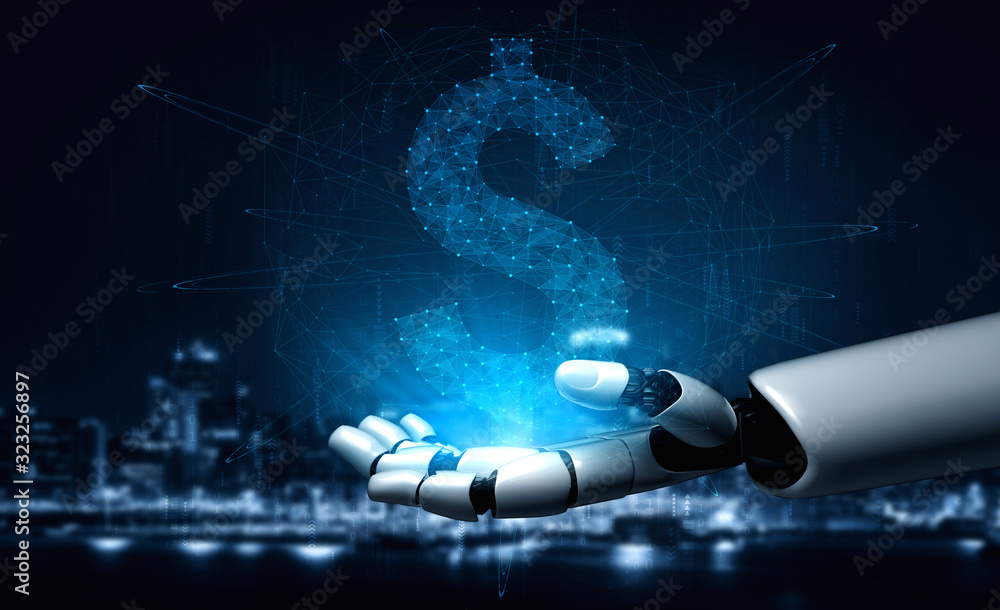 Poster 3d rendering artificial intelligence ai research of robot and cyborg development for future of peopl
