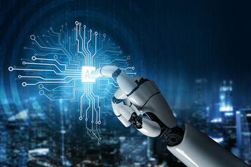 3D Rendering futuristic robot technology development, artificial intelligence AI, and machine...