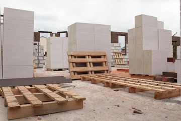 Bricks on a house under construction.