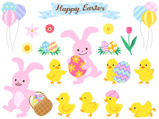 イースターのウサギとヒヨコのイラストセット © Nora Hachio