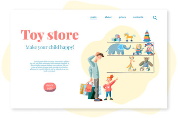 Flat landing page advertising toy store baby shop