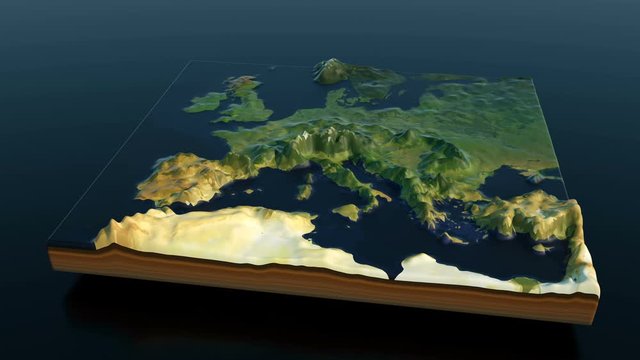 Relief map of Europe - 3D render animation