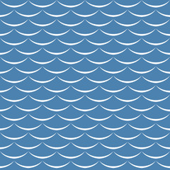 Sea waves blue and white seamless pattern background. Fish scales texture.