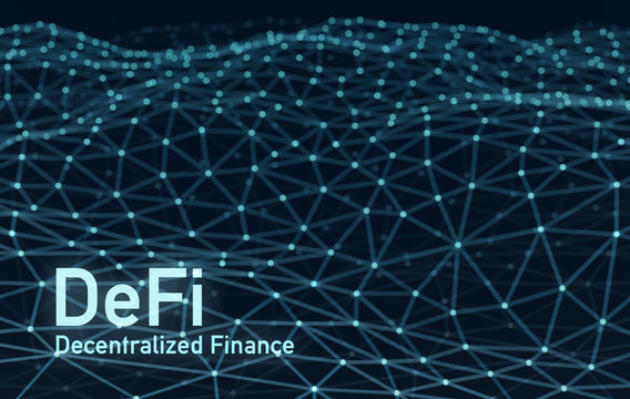 DeFi - Decentralized Finance, futuristic polygonal background 3D render