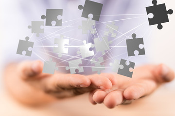 puzzle hand solution concept business.