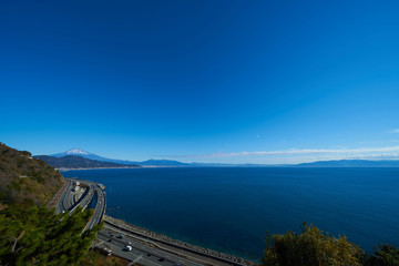 mt. fuji and suruga bay in shizuoka, japan