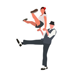  Dancers isolated on white background. Man and woman dancing Lindy hop or Swing. People cartoon characters performing dance at school or party. Dancing couple without face vector illustration.