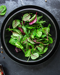 Healthy salad, leaves mix salad (mix micro greens, juicy snack) keto or paleo menu recipe. food background - copy space
