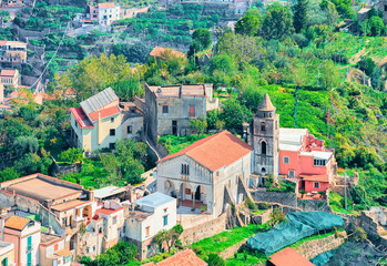 Scenery with church and houses in Ravello village