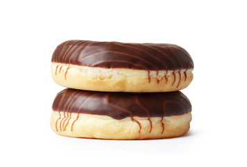 Sweet donuts with chocolate icing isolated on a white background