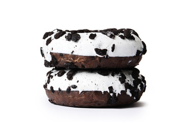 Sweet donuts with chocolate icing isolated on a white background
