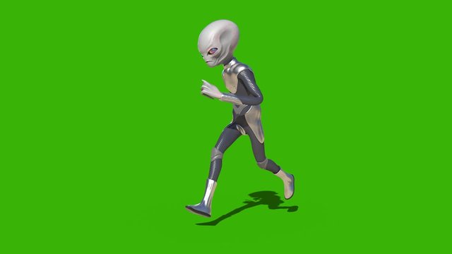 Gray Alien Runcycle Loop Green Screen 3D Rendering Animation 4K