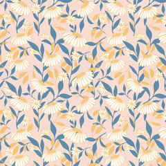 trendy 2020 fabric vintage colors seamless pattern, daisy vector background
