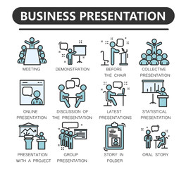 Business presentation line icons. 