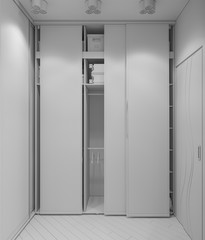 3D render interior design of a wardrobe in the bedroom