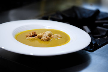 Pumpkin soup with croutons Homemade Healthy