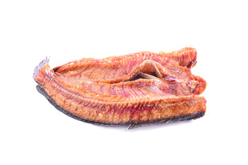 Fried fish on white background