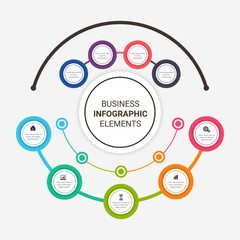 Business Infographic presentation template with 3, 4, 5, 6 options, parts, steps. Diagram, graph, round chart.