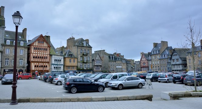The old Guingamp city in Brittany . France