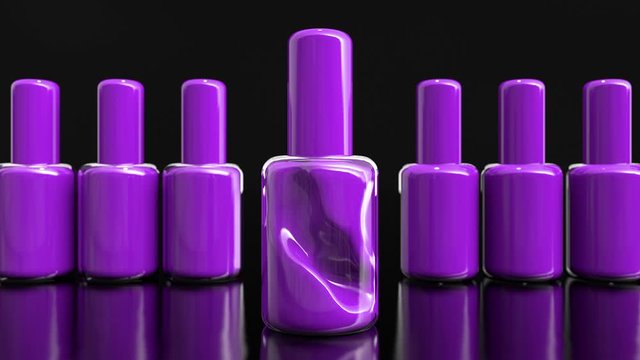 3d design bottles with nail polish on the black background. Cgi of weightless/antigravity cosmetic product inside of the glass container. Modern trendy advertisement for cosmetic products.