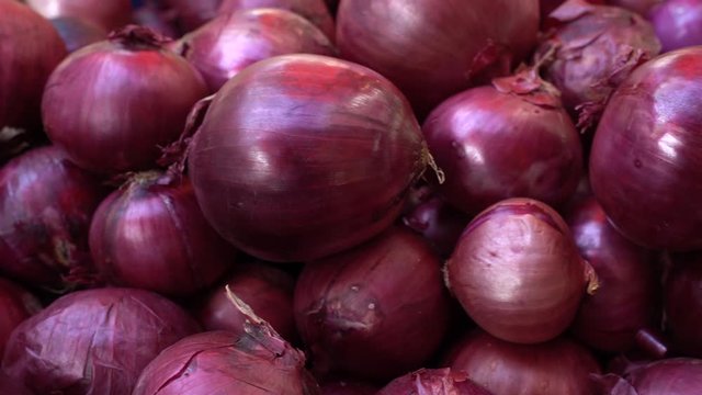 Red onions in plenty on display at local farmer's market