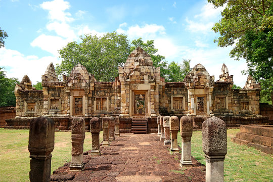 Beautiful Doorway on the Outer Wall of Prasat Sdok Kok Thom Khmer Temple Complex in Sa Kaeo Province, Thailand