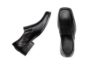 Black leather shoes For business men On a white background.