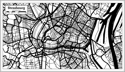 Strasbourg France Map in Black and White Color.