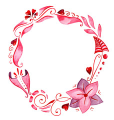 Fototapeta na wymiar Pink decorative frame, with flowers, petals, drops, hearts.