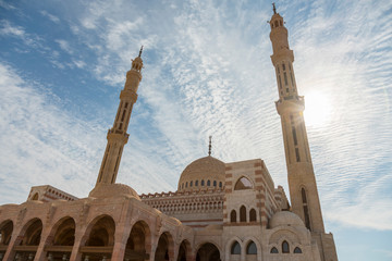 One of the main mosques in touristic city of Sharm el Sheikh, Egypt. Islamic faith concept