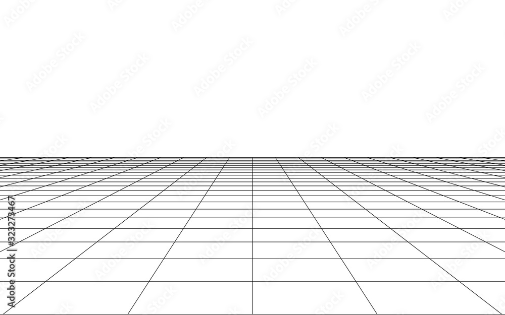 Aufkleber vector perspective 3d mesh with simple grid on white background.