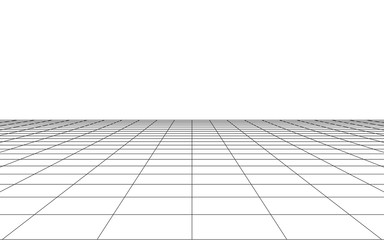 Vector perspective 3d mesh with simple grid on white background.