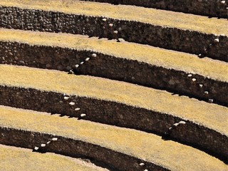 The stone stairs in the archaeological site of Moray, Peru.