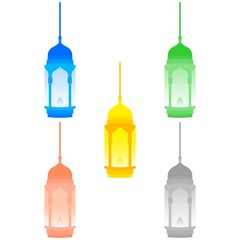 Arabic Lantern Object Design in Set for Creative Concept of  Islamic Celebration Day. Ramadan Kareem, Eid Mubarak, Eid Al Fitr, Eid Al Adha, Hajj, Hijri, and Mawlid.