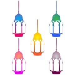 Arabic Lantern Object Design in Set for Creative Concept of  Islamic Celebration Day. Ramadan Kareem, Eid Mubarak, Eid Al Fitr, Eid Al Adha, Hajj, Hijri, and Mawlid.