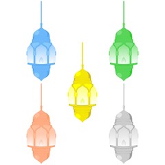 Fototapeta premium Arabic Lantern Object Design in Set for Creative Concept of Islamic Celebration Day. Ramadan Kareem, Eid Mubarak, Eid Al Fitr, Eid Al Adha, Hajj, Hijri, and Mawlid.