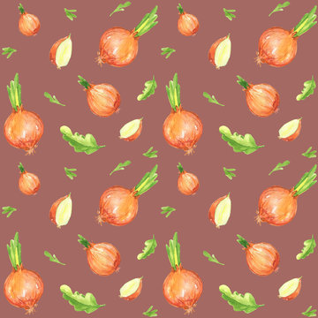 Onion vegetables greens napiform cooking farm food ingredient watercolor isolated pattern wrapping paper