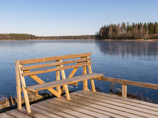 Naklejka premium winter landscape with frozen lake