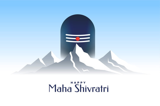 happy maha shivratri card with shivling and mountain