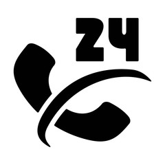 24/7 phone support Icon. 24 hours open call service. Non-stop customer support, service, help symbols.